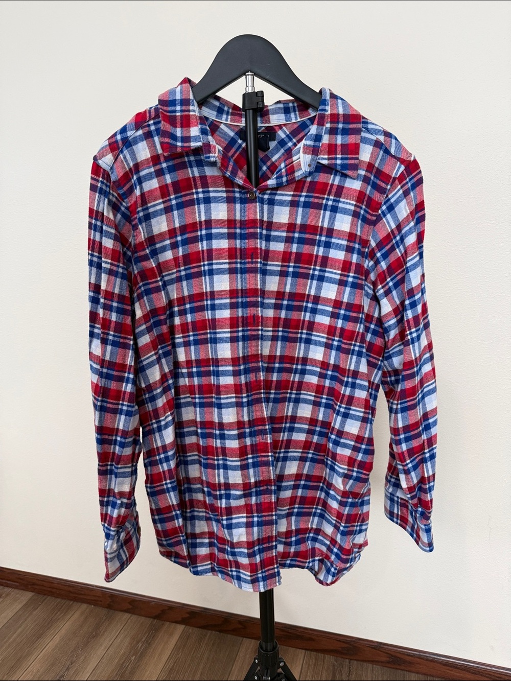 Lands' End Red, Blue & White Plaid Lightweight Shirt Jacket